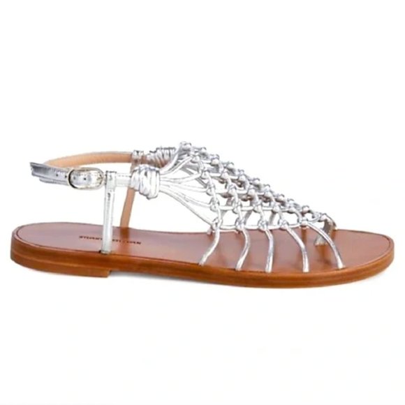 Stuart Weitzman Shoes - Stuart Weitzman Womens "Seaside" Metallic Silver Thong Gladiator Sandals, 5.5